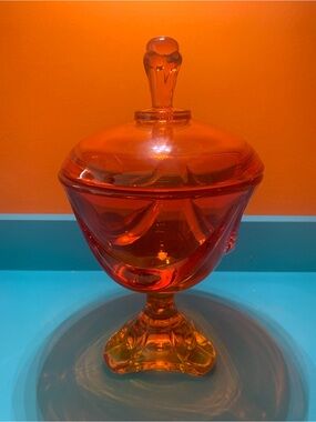 Vintage Viking Amberina Glass Covered Candy Dish